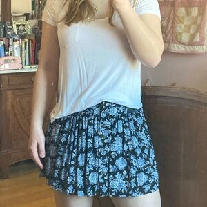 Women’s Floral Blue Skirt with Elastic Waistband